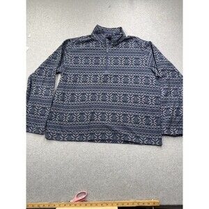 Lands' End Men's XL Blue Gray Fair Isle Knit 1/4 Zip Mock Neck Pullover Sweater